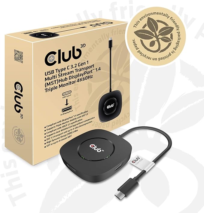 Club 3D CSV-1550 USB3.2 Gen2 Type-C(DP Alt-Mode) to DisplayPort Triple Monitor 4K60Hz M/F MST hub