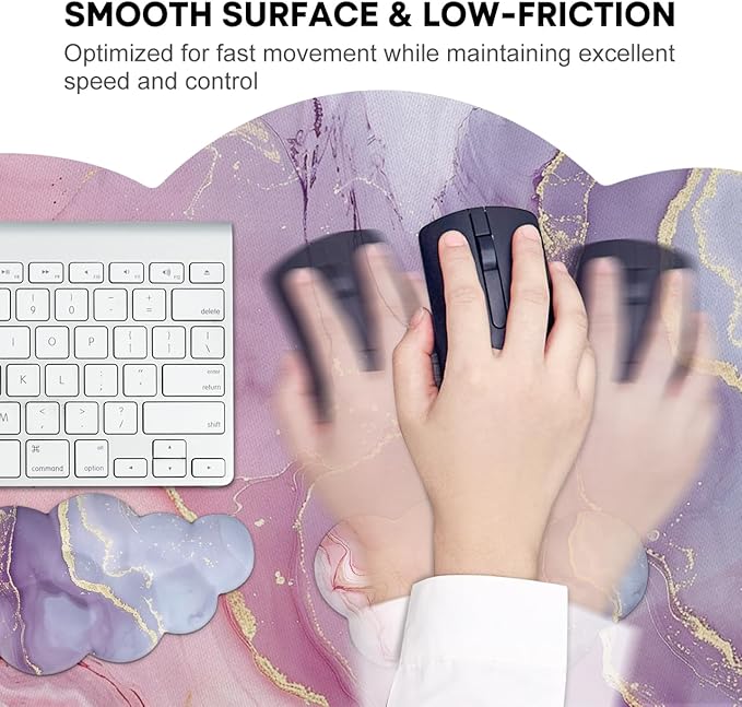JIKIOU Large Cloud Mouse Pad Waterproof with Cloud Keyboard Wrist Pad and Cloud Mouse Wrist Pad Set Ergonomic Computer Desk Wrist Support Mousepad for Keyboard and Mouse 35.4x15.7in Marble Pink