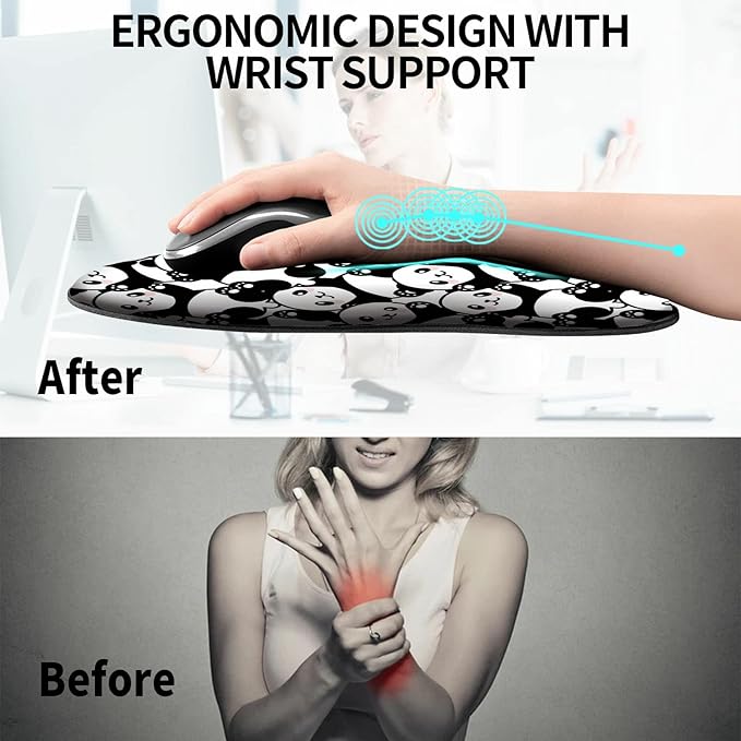 Mouse Pad with Wrist Support Gel Cute Panda Pattern Design Ergonomic Gaming Mousepad with Wrist Rest for Laptop Computer Home Office Working Mouse Mat + A Cute Coffee Pad