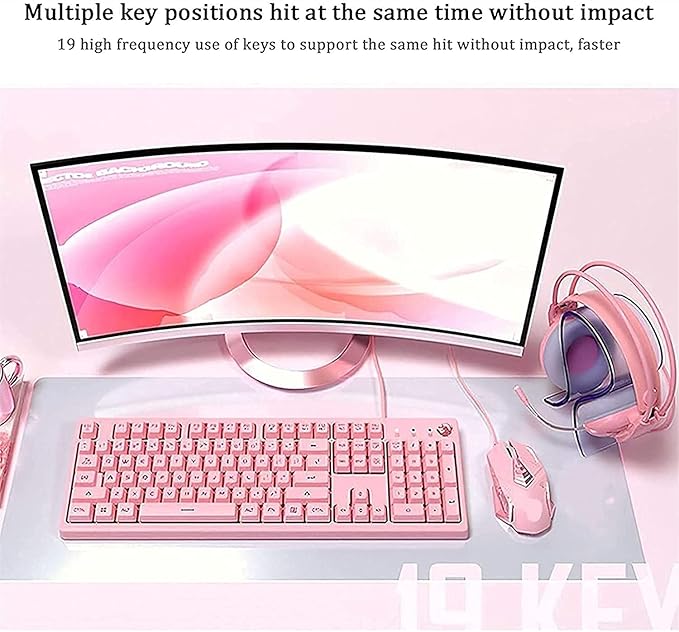 Gaming Keyboard and Backlit Mouse and Headset ComboUSB Wired Backlit KeyboardLED Gaming Keyboard Mouse SetHeadset with Microphone for PCLaptopWindows