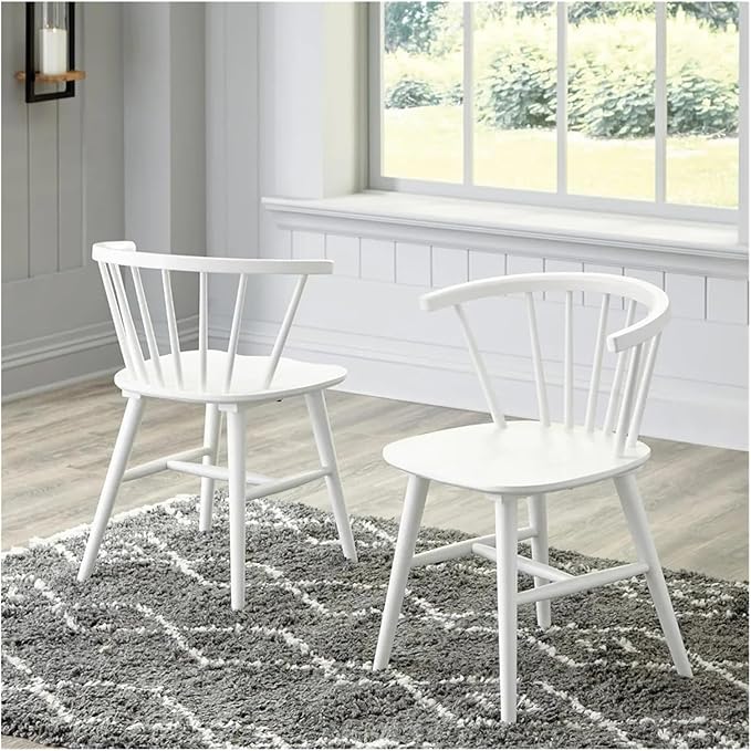 Adjustable Office Computer Chair with Armrest 1pcs White Modern Minimalist Spindle Back Dining Chair with Solid Wood Frame