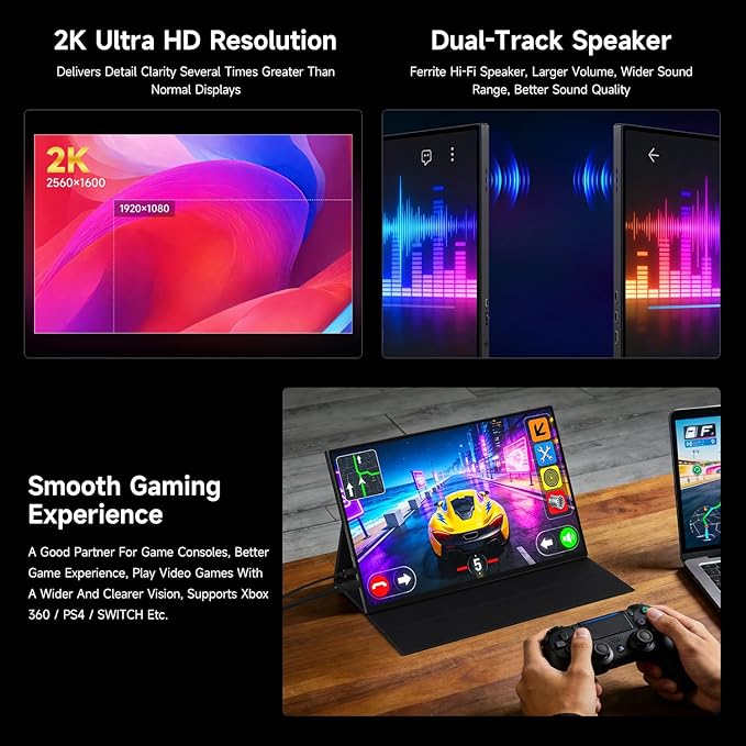 waveshare Luckfox 16inch 2K Portable Touch Monitor with Magnetic Protective Case 2560 × 1600 Resolution HDR 165Hz Refresh Rate IPS Panel Optical Bonding 10-Point Touch