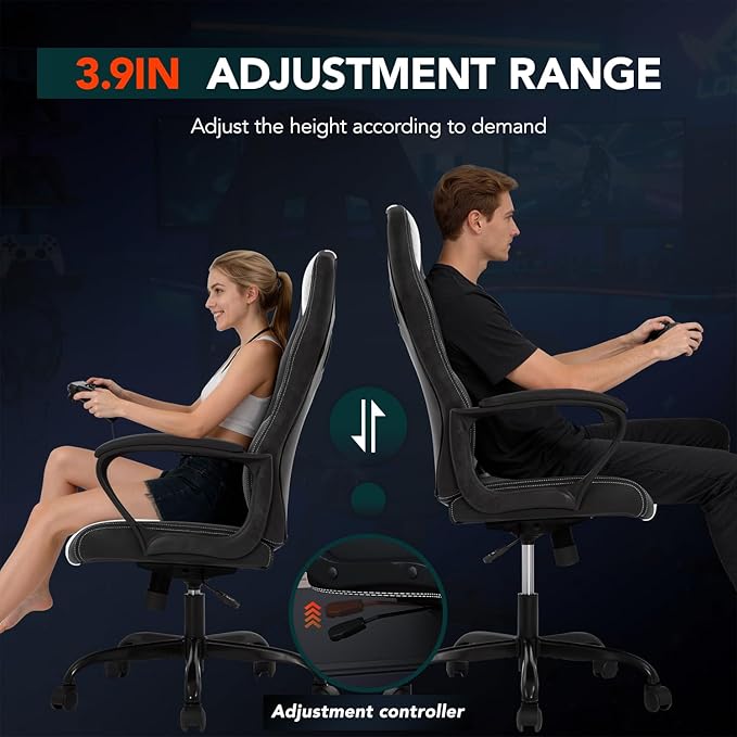 BestOffice Gaming Chair with Massage Ergonomic Office Desk Chair Adjustable Lumbar Support &amp HeadrestComputer Task Chair 360° Swivel for Adults (White)