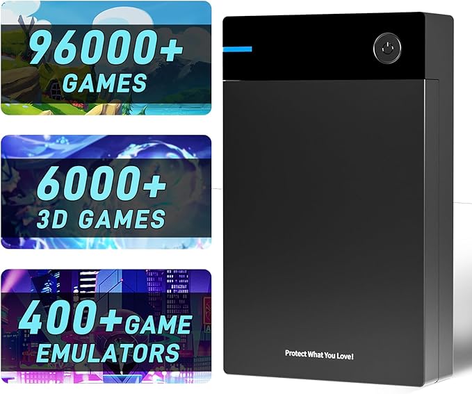 Kinhank 12tb Retro Game Hard Drive with 96000+ Games Retro Game Consoles Compatible with 400+ Emulators 6000+3D Games Portable Game Hard Drive Disk Compatible with Win 7/8/10/11