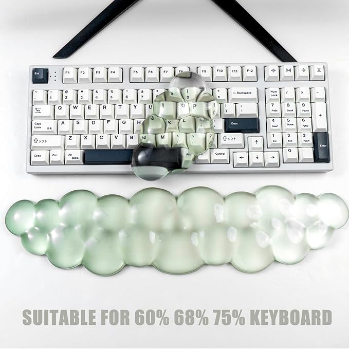 Ergonomic Gel Keyboard and Mouse Wrist Rest Set – Green Cloud Wrist Rest for Computer Keyboard 60%/68%/75% Comfort &amp Support for Typing and Gaming