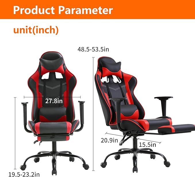 Gaming Chair High Back PU Leather Gaming Chairs Computer Chair with Headrest &amp Lumbar Support Height Adjustable Wide Seat Gamer Chair Gaming Chairs for Adults Game Chair with Footrest &amp Arm