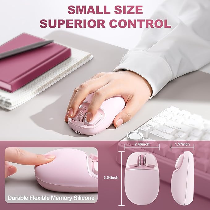 YUNZll C1 Silicone Wireless Mouse Tri-Mode 2.4G/USB-C/Bluetooth Mouse 4800 DPl Optical Tracking 6 Adjustment LevelsCustomize Mice for Laptop Computer iPad MacBook (Pink)