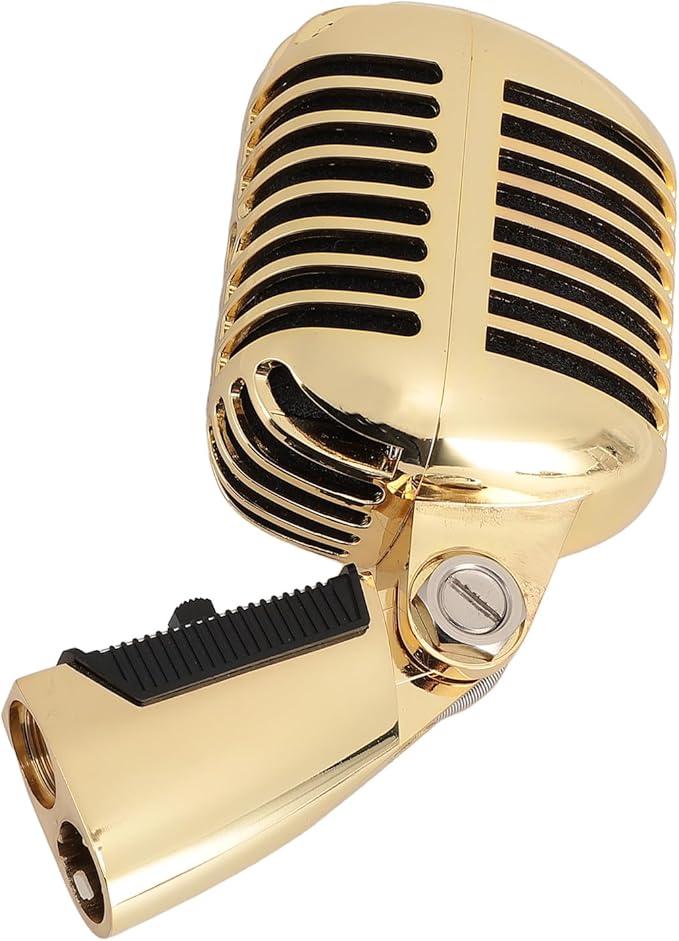 CHICIRIS Vintage Dynamic Microphone with Rack for Flexible Positioning in Karaoke Parties (Gold)