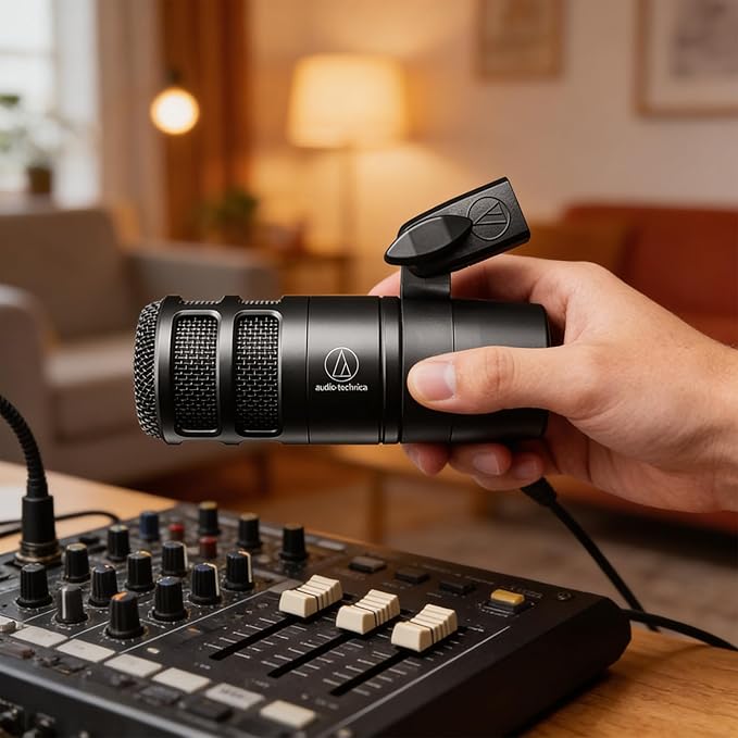 Audio-Technica AT2040 Hypercardioid Dynamic Podcast Microphone Bundle with Pop Filter Boom Arm XLR Cable and Austin Bazaar Polishing Cloth
