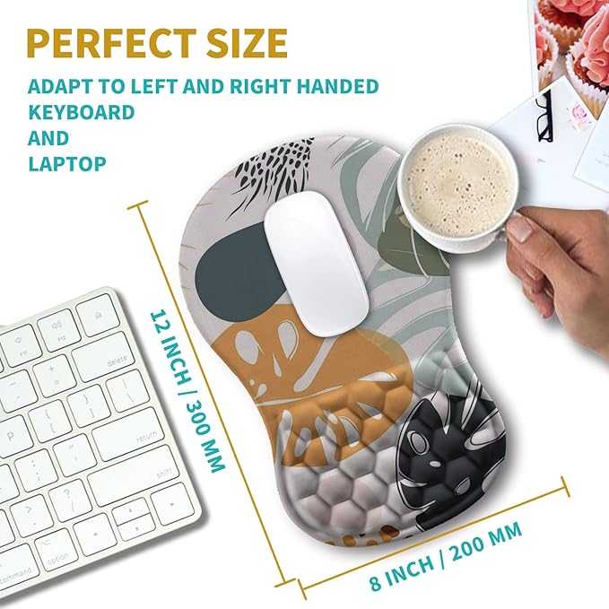 Hokafenle Ergonomic Mouse Pad Wrist Support Wrist Rest Mousepad for Carpal Tunnel Pain Relief with Integrated Memory Foam Slope Massage Bulge (11.8x7.9 inchAbstract Leaves