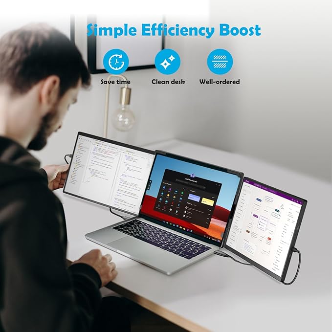 14 1200P IPS Triple Screen Portable Laptop Monitor Extender with USB Docking Station 1920x1200 FHD Plug-Play Detachable Travel Display for 13-17 Notebook for HDMIUSB-A and USB-C