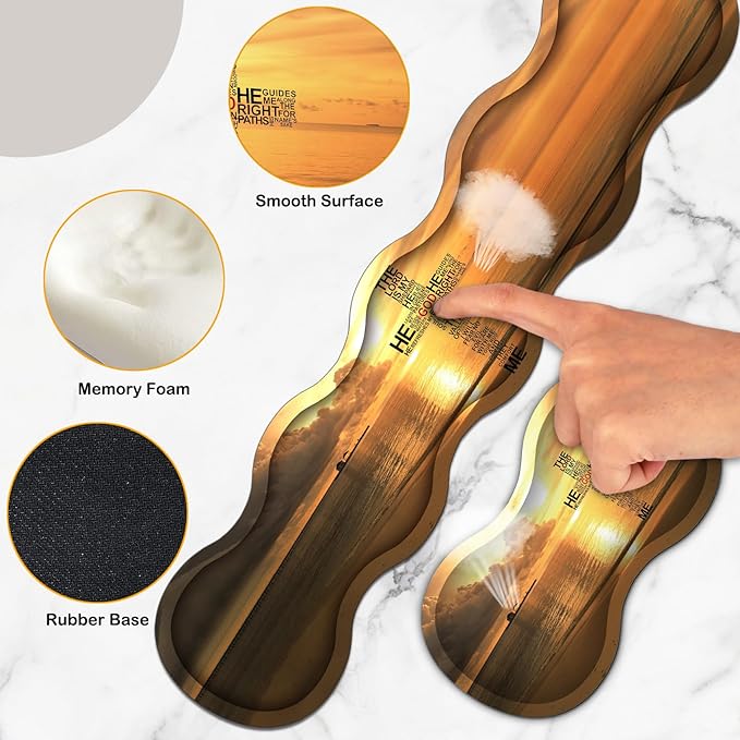 Large Mouse Pad Set Desktop Mouse Pad + Keyboard Wrist Pad + Mouse Wrist Pad + Coaster Ergonomic Memory Foam Multi-functional Desk Mat - Evening Calm