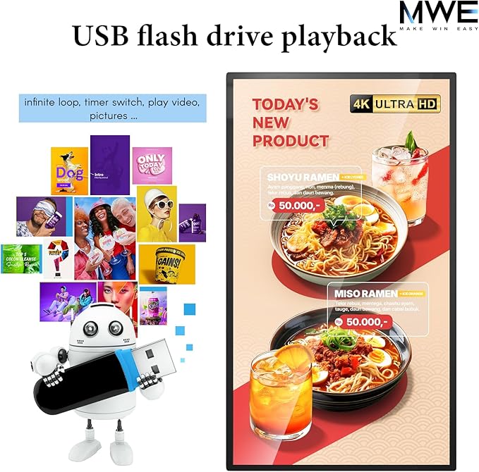 MWE 21.5 inch Wall Mount Digital Signage FHD Touchscreen Monitor Android 14 Multi-Touch Screen Smart Split Commercial Advertising Display Time Switch CMS Management HD-MI/ USB/ WiFi/ for Windows