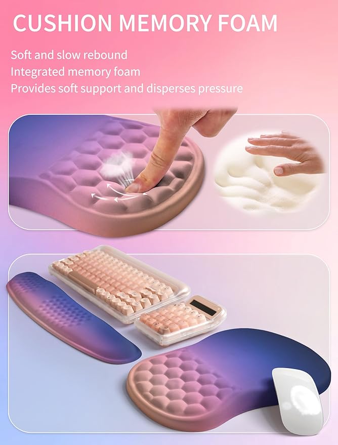 Hokafenle 2in1 Combination Wave Keyboard Wrist Rest and Ergonomic Curvature Mouse Pad Wrist Support for Relieve Wrist Pain Filled with Soft Cushion Memory Foam Dawn