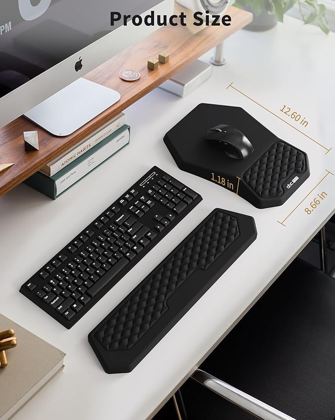 Ergonomic Mouse Pad Wrist Rest Support Massage Design Surface for Carpal Tunnel Pain Relief Memory Foam Non-Slip PU Base for Computer Desk Black