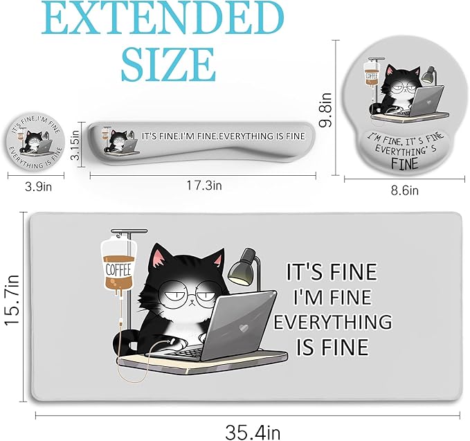 Cat Ergonomic Mouse Pad with Wrist Rest Desk Mat Sets Accessories Cute Mouse Pads for Desk Gaming Mouse Pad Wrist Support Keyboard Mat Wrist Rest Cup Coaster Funny Office Desk Accessories
