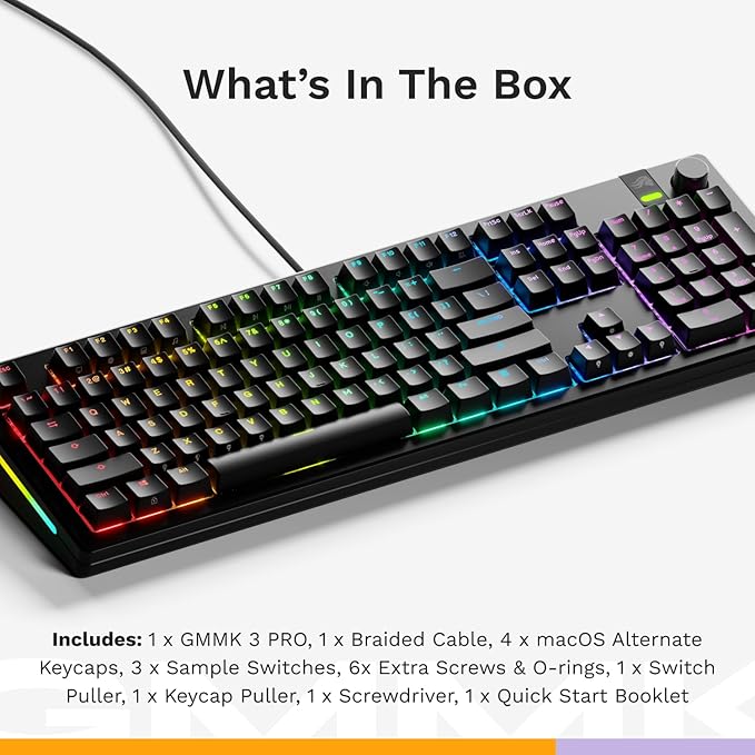 Glorious Gaming - GMMK 3 PRO: Custom Mechanical Keyboard Full Size 100% Keyboard Modular Aluminum Body &amp Gasket System Hotswappable MX Switches Sound Dampening Foam Custom Keycaps ANSI (Blac
