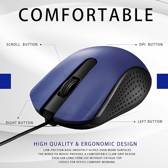 Bonuci 30 Pack USB Wired Mouse 3 Button Corded Computer Mice Bulk USB Mouse for PC Desktop Laptop Office School Classroom Use(Blue)