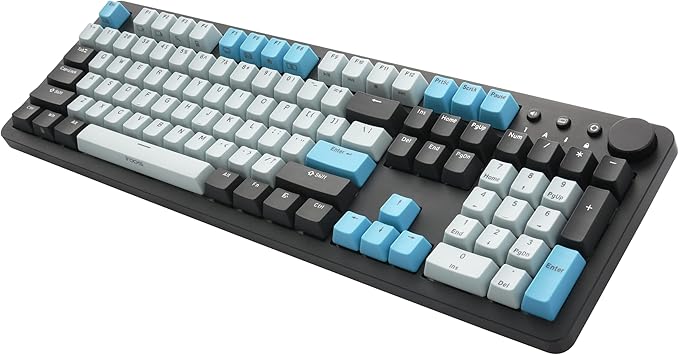 i-rocks K73M Mechanical Gaming Keyboard with Media Control Knob 107 Keys PBT Keycaps Multimedia Hotkeys Detachable USB-C Cable (Cherry MX Brown Switches Cyberpunk Blue)