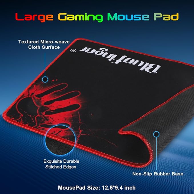 BlueFinger Backlit Gaming Keyboard Mouse and LED Headset Combo - USB Wired 3 Color Crack Backlit Blue LED Light Headset - Set for Work and Game