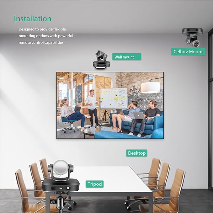 AI Tracking Powered 4K UHD 10X Optical Zoom PTZ Camera Webcam for Live Streaming and Professional Meeting System Zoom Meeting Skype OBS Streaming Webcam with Built-in Mic for PC/Mac/Laptop