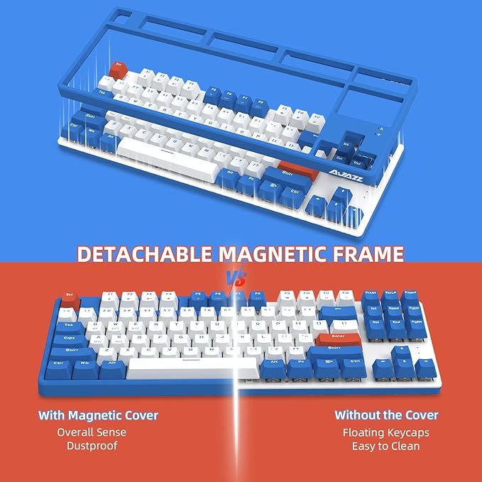 A.JAZZ Wireless Mechanical Keyboard 87 Keys TKL Hot Swappable Bluetooth Gaming Keyboard Dual Mode BT5.0/2.4G with Detachable Frame USB Hub OEM Keycaps Custom Keyboard for PC MAC PS4(Red Switch)