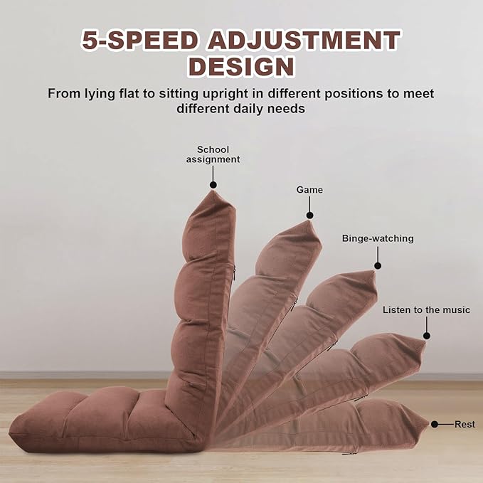 Folding Floor Chair 5-Position Cushioned Adjustable Lazy Sofa Foldable Floor Lounger for Adults Kids Gaming Reading Meditating (Coffee)