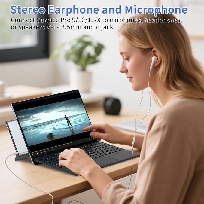 Surface Pro 11 Accessories Docking Station with Dual 4K@60Hz HDMI USB-C Thunerbolt 4 (Display+Data+100W Charging) 2 USB 3.0 SD/TF 3.5mm Mic USB C Hub Adapter for Surface Pro 11/10/9/X