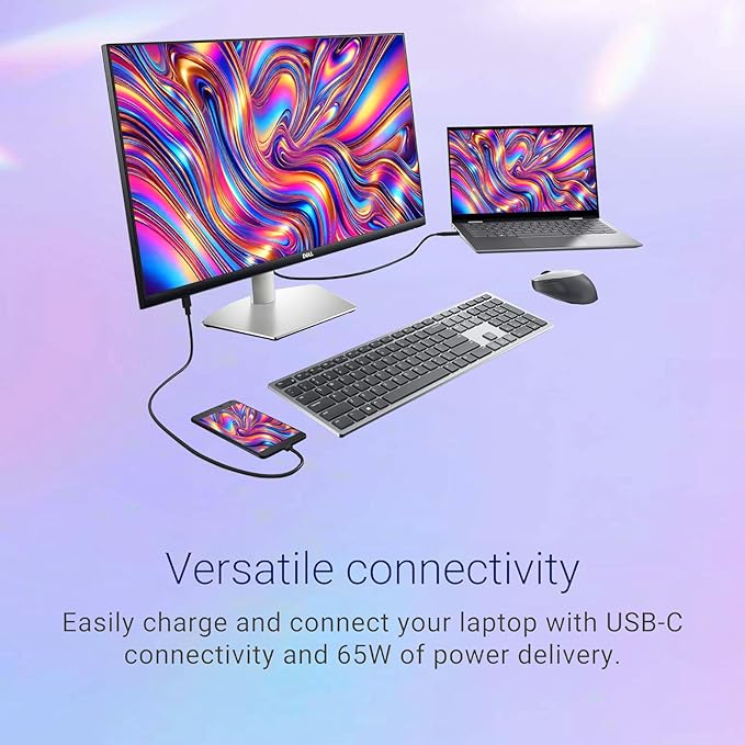 Dell 27 inch Monitor WQHD (2560x1440) 75Hz IPS Panel 4ms 99% sRGB AMD FreeSync VESA Low Blue Light 2 HDMI1 USB-C 2 USB-A 2x3W Speaker Ultra-Thin bezels Height/Tilt/Swivel/Pivot White
