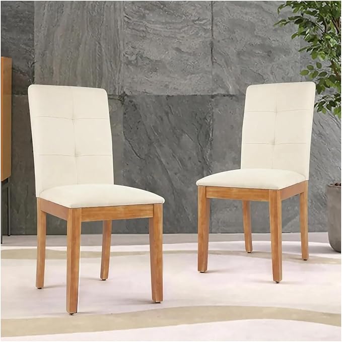 Adjustable Office Computer Chair with Armrest 1pcs No Armrests Upholstered Fabric Dining Room Chairs with Rubberwood Legs(Beige)