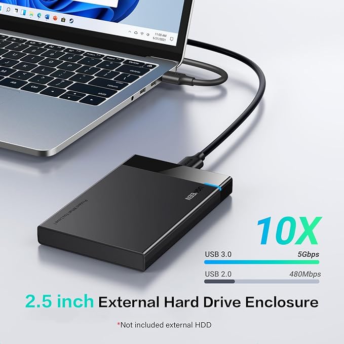 UGREEN 2.5 Hard Drive Enclosure USB 3.0 to SATA III Adapter Bundle with UGREEN Revodok 105 USB C Hub 5 in 1 Multiport Adapter