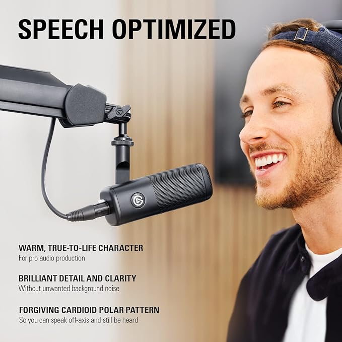 Elgato Wave DX - Dynamic XLR Microphone Cardioid pattern Noise Rejection speech optimised for Podcasting Streaming Broadcasting No Signal Booster Required works with any Interface for Mac PC
