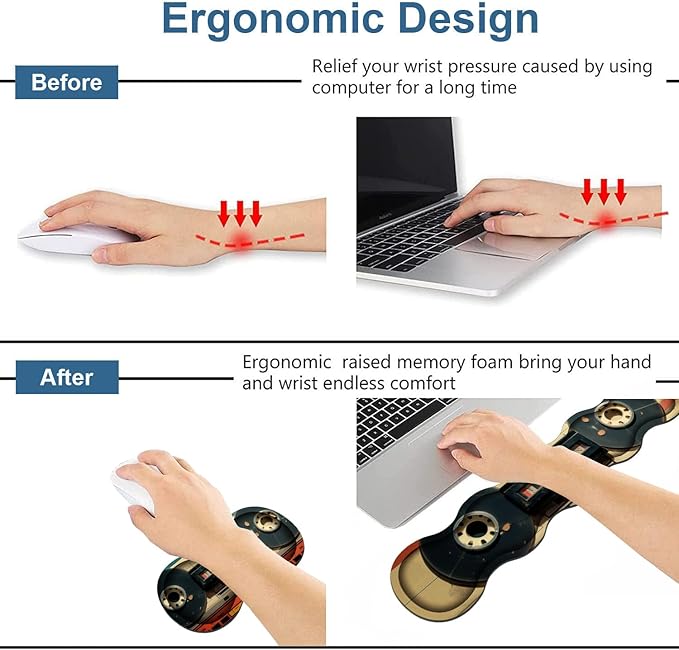 Ergonomic Keyboard Wrist Rest &amp Mouse Pad Wrist Rest Set Large XXL Gaming Desk Mat 31.5x 11.8 with Memory Foam Easy Typing Pain Relief for Office &amp Home Retro Tape Recorder