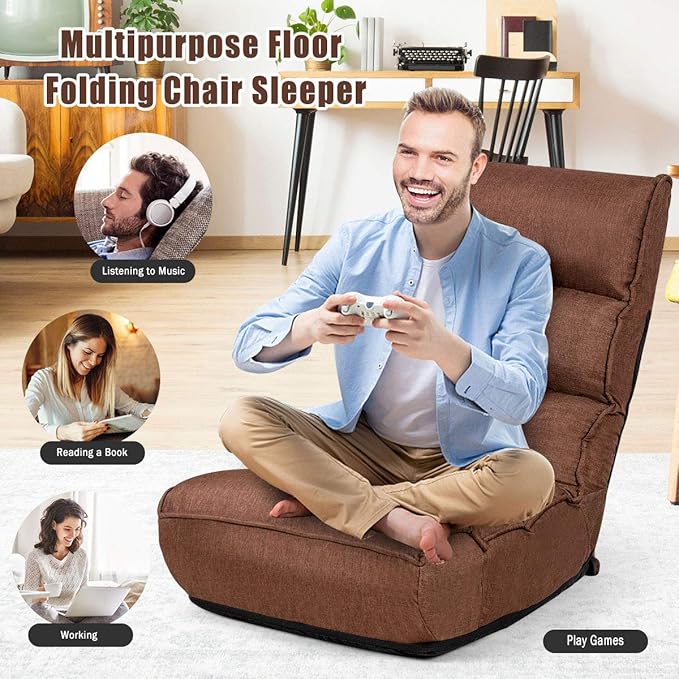S AFSTAR Folding Floor Chair Floor Gaming Chair with 5-Position Adjustable Headrest &amp 4-Position Backrest Side Pocket &amp Thicken Cushion Padded Floor Seat Lazy Chair for Living Room Bedroom