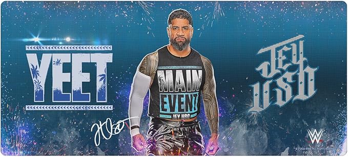 Head Case Designs Officially Licensed WWE Portrait Jey USO 37.4 x 15.75 x 0.16 inches (900 x 400 mm) - XL Gaming Office Desk PC Keyboard Mouse Mat Pad