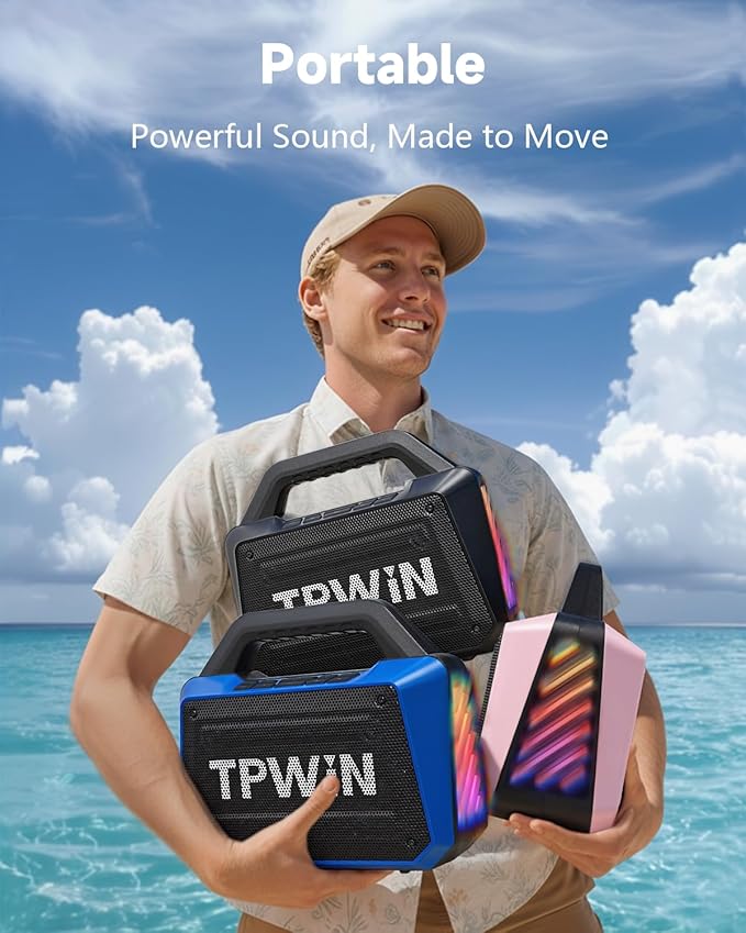 Bluetooth Speaker - 80W Loud Rugged Outdoor Speakers IPX6 Waterproof 20H Playtime Deep Bass Lightshow TWS BT 5.3 Wireless Portable for Travel Hiking Camping Beach Pool - Black