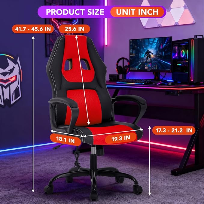 BestOffice Gaming Chair with Massage Ergonomic Office Desk Chair Adjustable Lumbar Support &amp HeadrestComputer Task Chair 360° Swivel for Adults (Red)