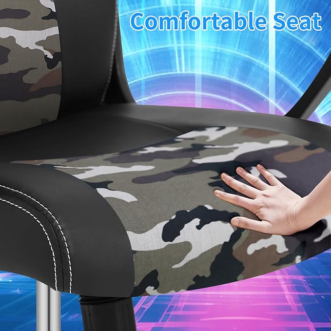 Video Gaming Chair with Massage Function Ergonomic Computer Desk Chairs Home Office Desk Chair with Lumbar Support Adjustable Height Swivel Wheels Camo