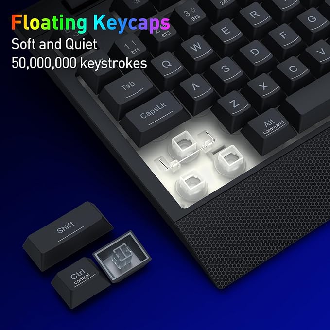 Redragon K525 PRO RGB 3-Mode Wireless Membrane Gaming Keyboard with Multimedia Keys Linear Mechanical-Feel Switch 4 Extra On-Board Macro Keys Dedicated Media Control Ergonomic Wrist Rest