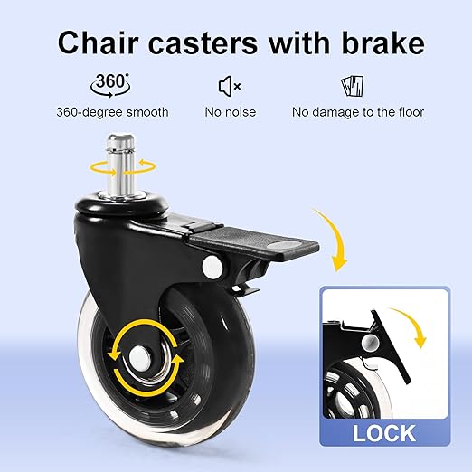 Frassie 28 Inch Office Gaming Chair Metal Base Set Replacement Part Wide Chair Legs with Bottom Plate Stand Cylinder 2 Wheels with Brake