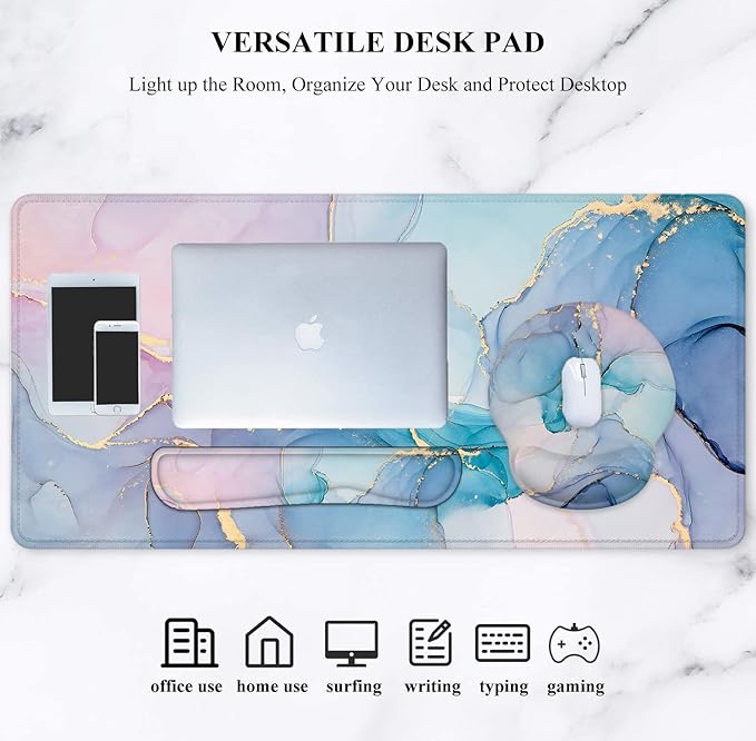 LATEEFAH Mouse Pad with Wrist Rest Large Mouse Pad Ergonomic Gaming Desk Pad Keyboard Wrist Rest Set 4-in-1 Desk Mat Keyboard Mat for Home Office