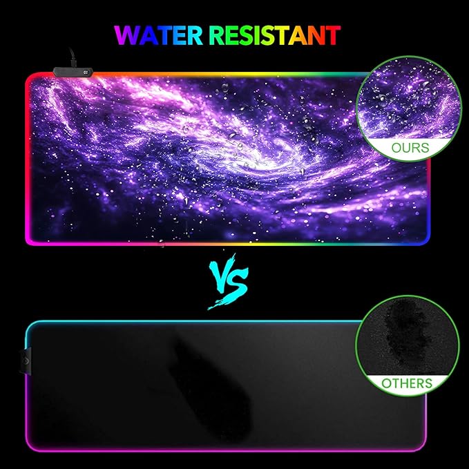 AIMSA RGB Mouse Pad LED Gaming Mouse Pad with 14 Lights Modes Non-Slip Rubber Base Computer Carpet Desk Mat for PC Laptop (35.4 x 15.8 inch) Purple Blue Nebula