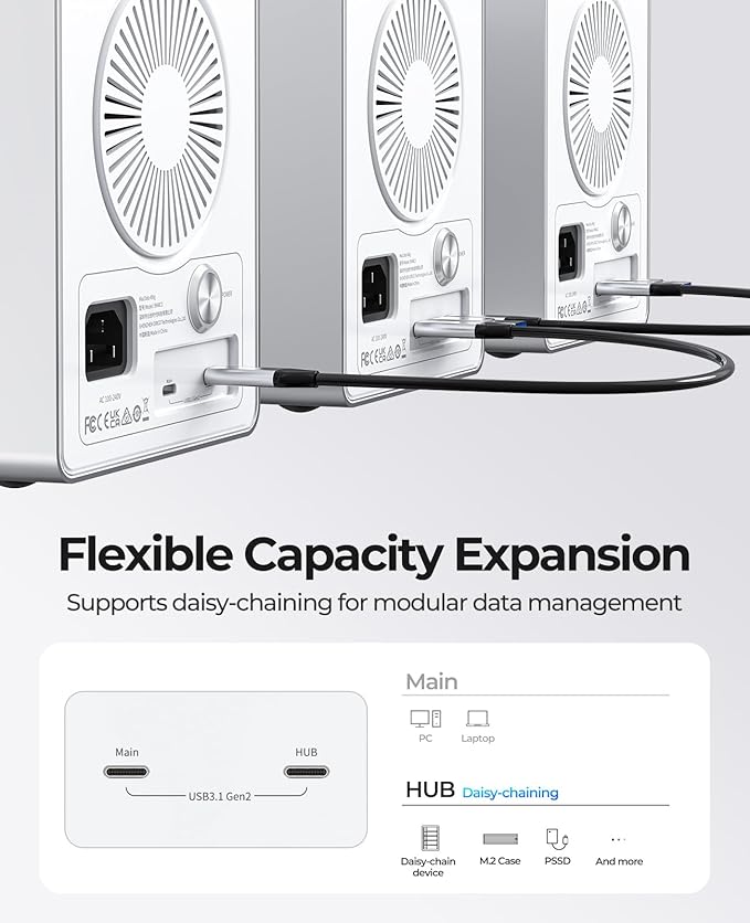 ORICO 4-Bay Hard Drive Enclosure USB 3.2 Gen 2 Aluminum DAS Enclosure USB-C Expansion Max Up to 264TB 3.5-Inch HDD 150W Power Supply - 9948C3