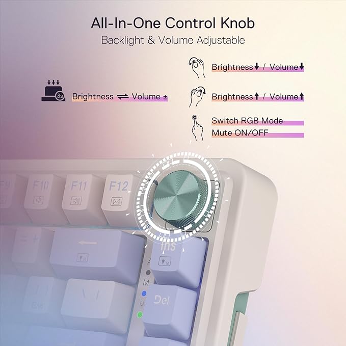 Redragon K673 PRO 75% Wireless Gasket RGB Gaming Keyboard 3-Modes 81 Keys Compact Mechanical Keyboard w/Hot-Swap Socket Dedicated Knob Control &amp Sound Absorbing Pads Linear Red Switch