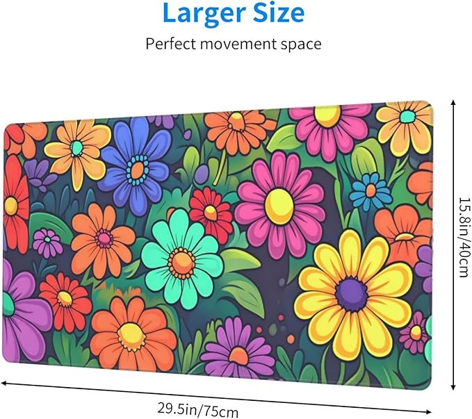 Colorful Small Daisy Desk Cover MatExtended Large Mouse PadComputer Laptop Mat Desk Decor for Office Game Home 30x16 Inch