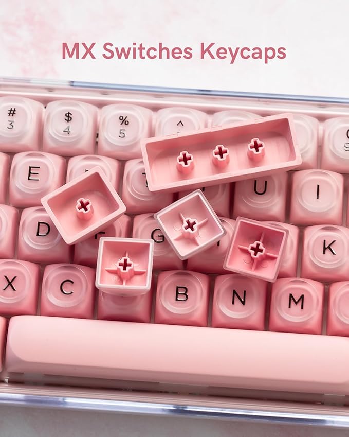 132 Keys PBT Keycaps Jelly Keycaps Cute Custom Creamy Key caps MOA Profile for 61/68/84/87/98/100 Cherry Gateron MX Mechanical Keyboards Pink