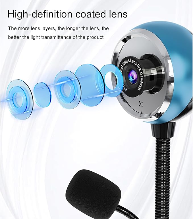 USB Desktop Stand-Up Camera 1080P(2K) 30hz HD Streaming Webcam with Mic 360° Rotation Portable Camera with Wide Angle Lens Suitable for Conference/Call/Web Class/Live Streaming