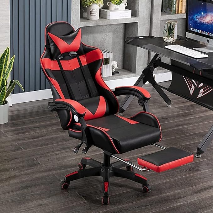 Office Chair Computer Desk Chair Gaming Chair Video Game Chairs High Back PU Leather Computer Desk Office Swivel Recliner with Footrest and Adjustable Lumbar Cushion Armrest 360°Swivel Chairs ( Col