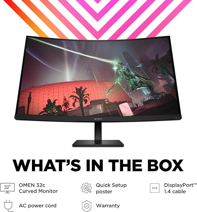HP OMEN 32c QHD 165Hz Curved Gaming Monitor QHD Display (2560 x 1440) VA Panel 99% sRGB 90% DCI-P3 16:9 AMD FreeSync Premium Technology 32c (2023)