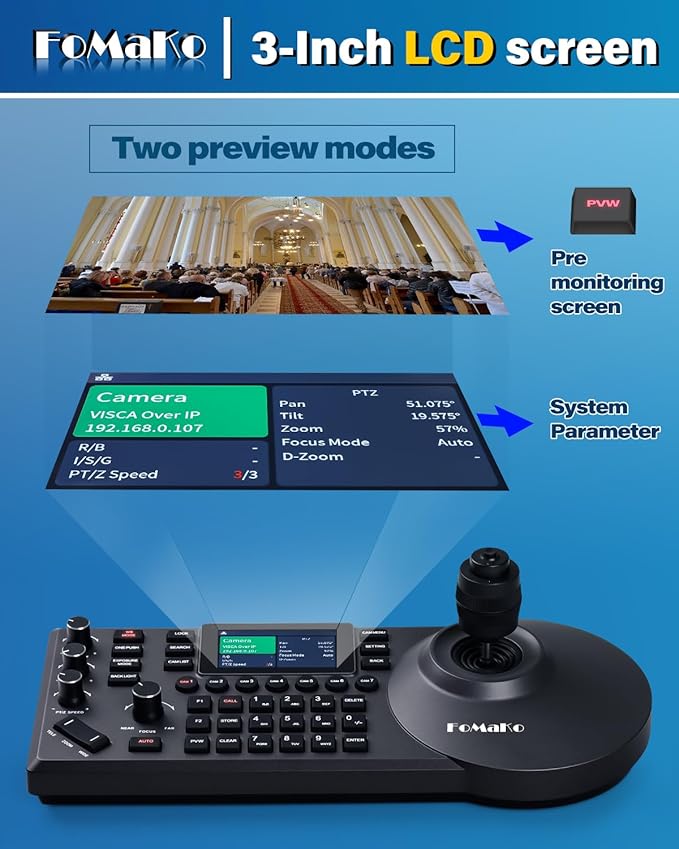 FoMaKo 4K 20X PTZ Camera HDMI AI Auto-Tracking PTZ CameraPTZ Controller PoE 3 LCD Screen Preview for Church Worship Education Conference Events PTZ BundleNDI 6 &amp NDI HX3 Certified(K20UH+KC608)